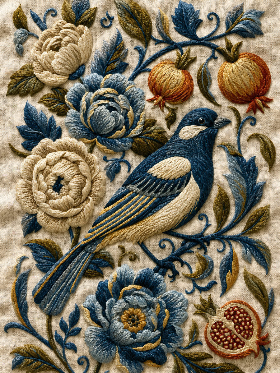 Jacobean Bird Panel from Jacobean & Crewel Embroidery Book 3, a digital embroidery design reference for machine embroidery designs, embroidery patterns and embroidery design reference.