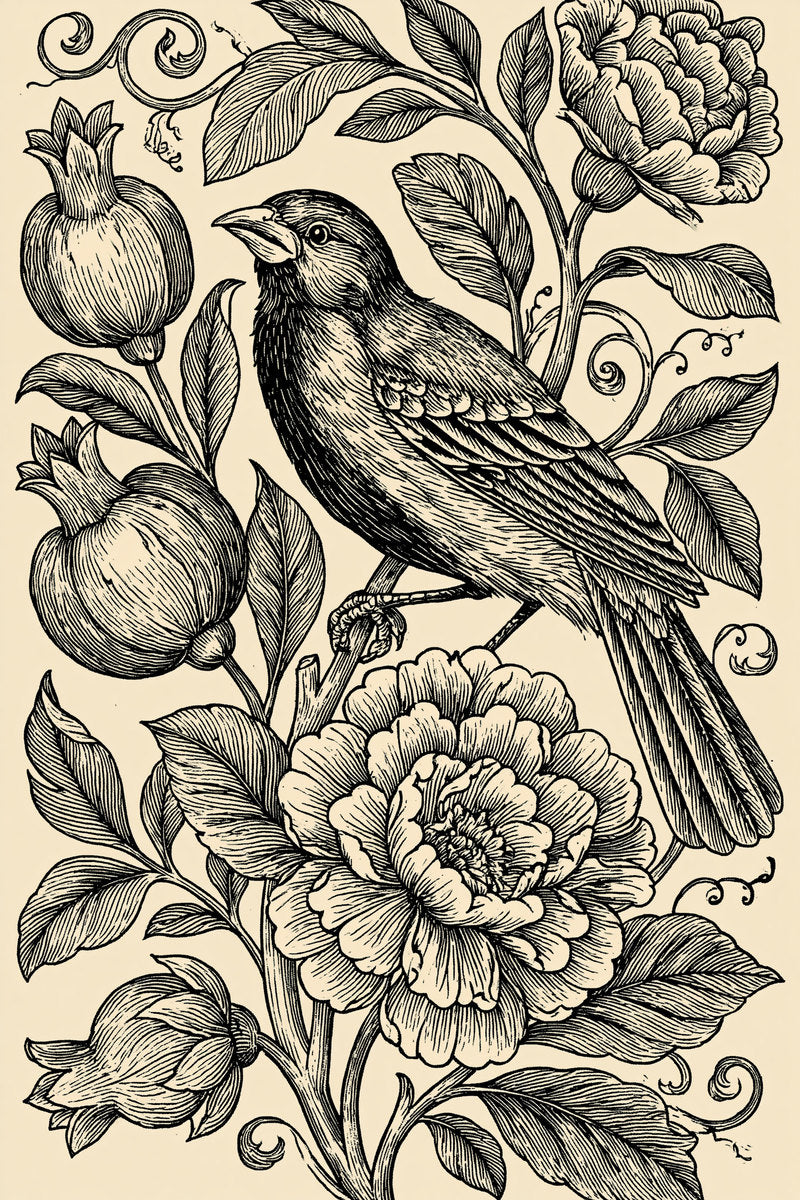 Jacobean Bird Panel from Jacobean & Crewel Embroidery Book 4, a digital embroidery design reference for machine embroidery designs, embroidery patterns and embroidery design reference.