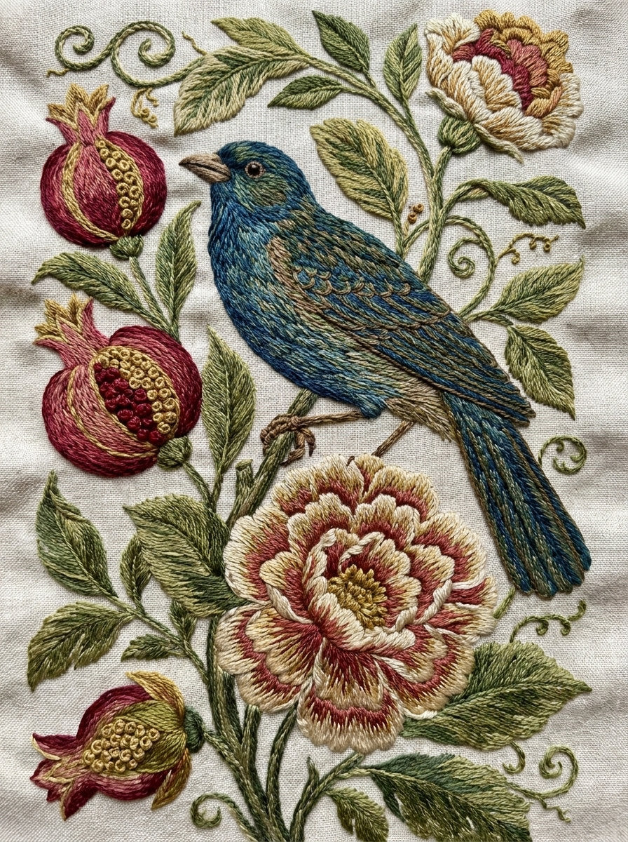 Jacobean Bird Panel from Jacobean & Crewel Embroidery Book 4, a digital embroidery design reference for machine embroidery designs, embroidery patterns and embroidery design reference.