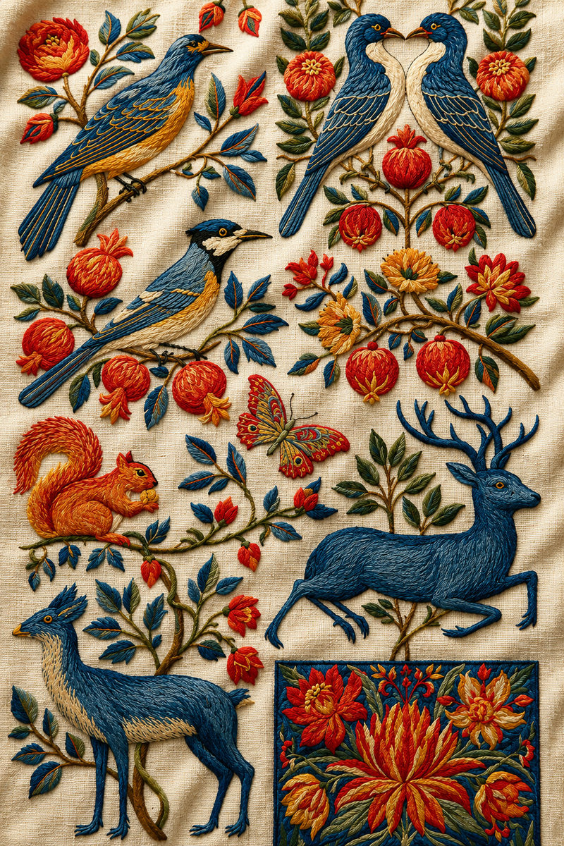 Jacobean Birds And Nature Library from Jacobean & Crewel Embroidery Book 1, a digital embroidery design reference for machine embroidery designs, embroidery patterns and embroidery design reference.