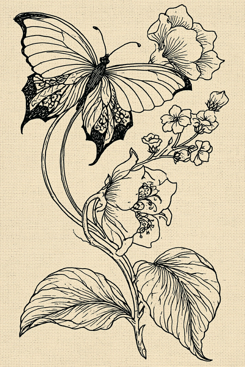 Jacobean Butterfly And Floral Branch from Jacobean & Crewel Embroidery Book 4, a digital embroidery design reference for machine embroidery designs, embroidery patterns and botanical and floral embroidery.