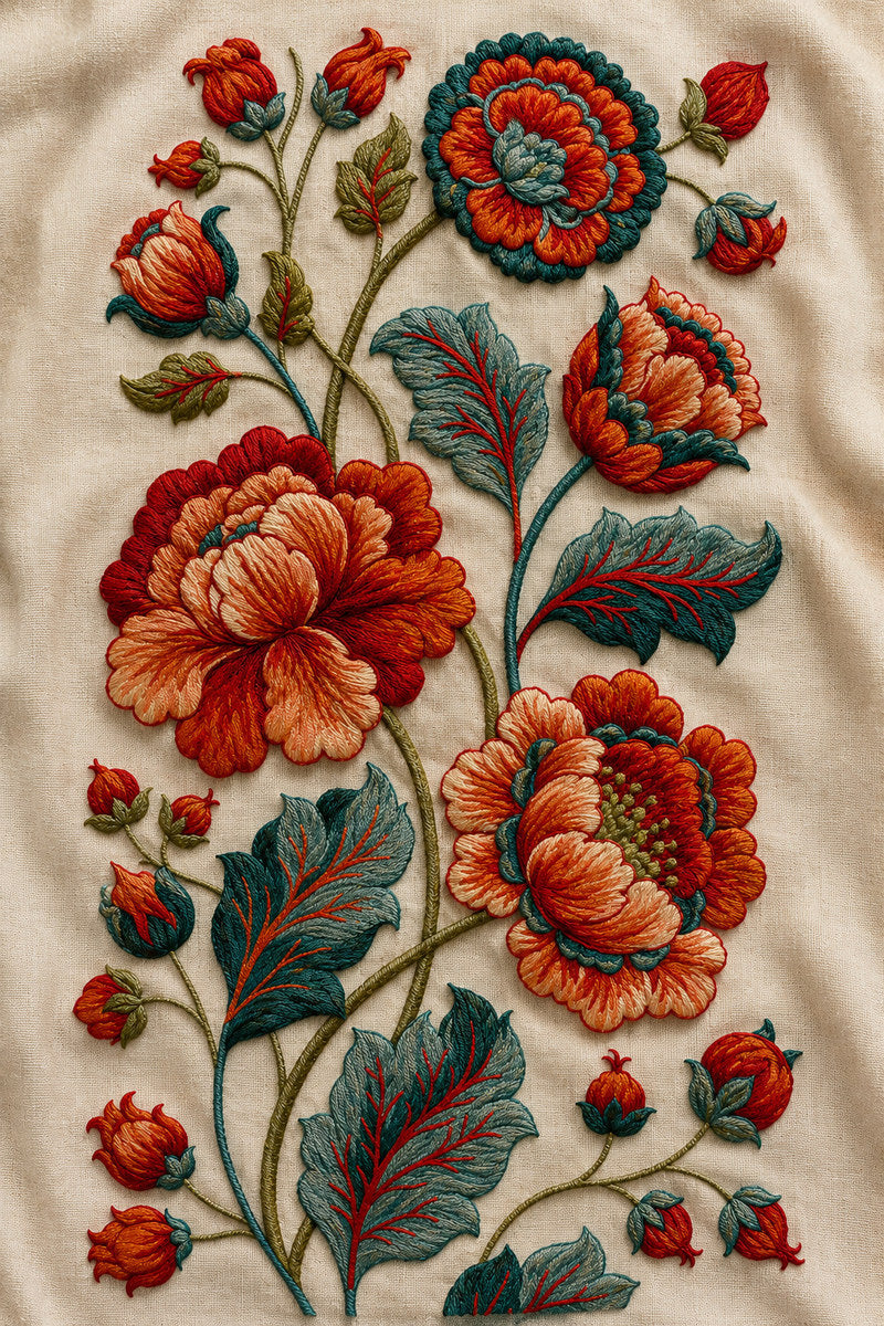 Jacobean Floral Border 02 from Jacobean & Crewel Embroidery Book 1, a digital embroidery design reference for machine embroidery designs, embroidery patterns and border and edge embroidery.