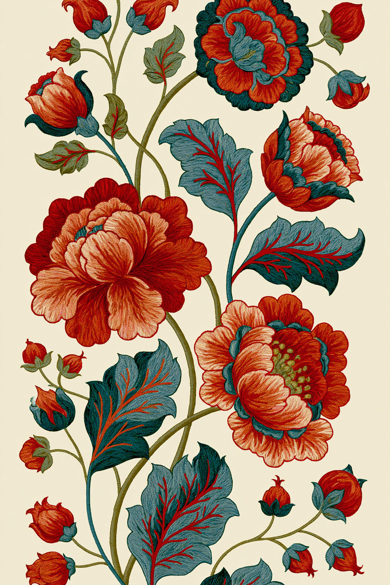 Jacobean Floral Border from Jacobean & Crewel Embroidery Book 1, a digital embroidery design reference for machine embroidery designs, embroidery patterns and border and edge embroidery.