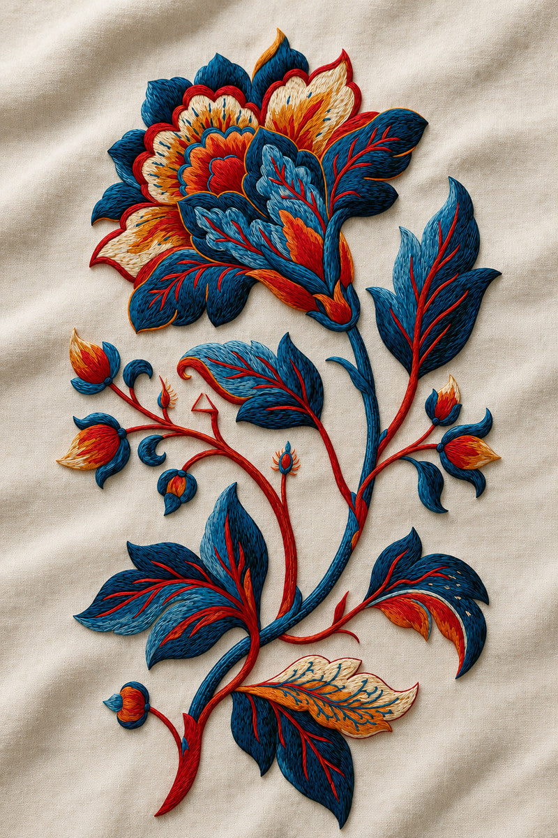 Jacobean Floral Stem 02 from Jacobean & Crewel Embroidery Book 1, a digital embroidery design reference for machine embroidery designs, embroidery patterns and botanical and floral embroidery.
