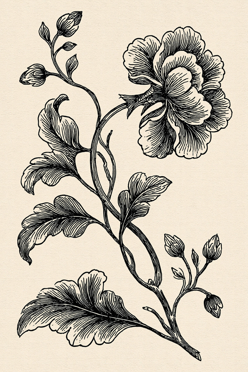 Jacobean Floral Stem from Jacobean & Crewel Embroidery Book 4, a digital embroidery design reference for machine embroidery designs, embroidery patterns and botanical and floral embroidery.