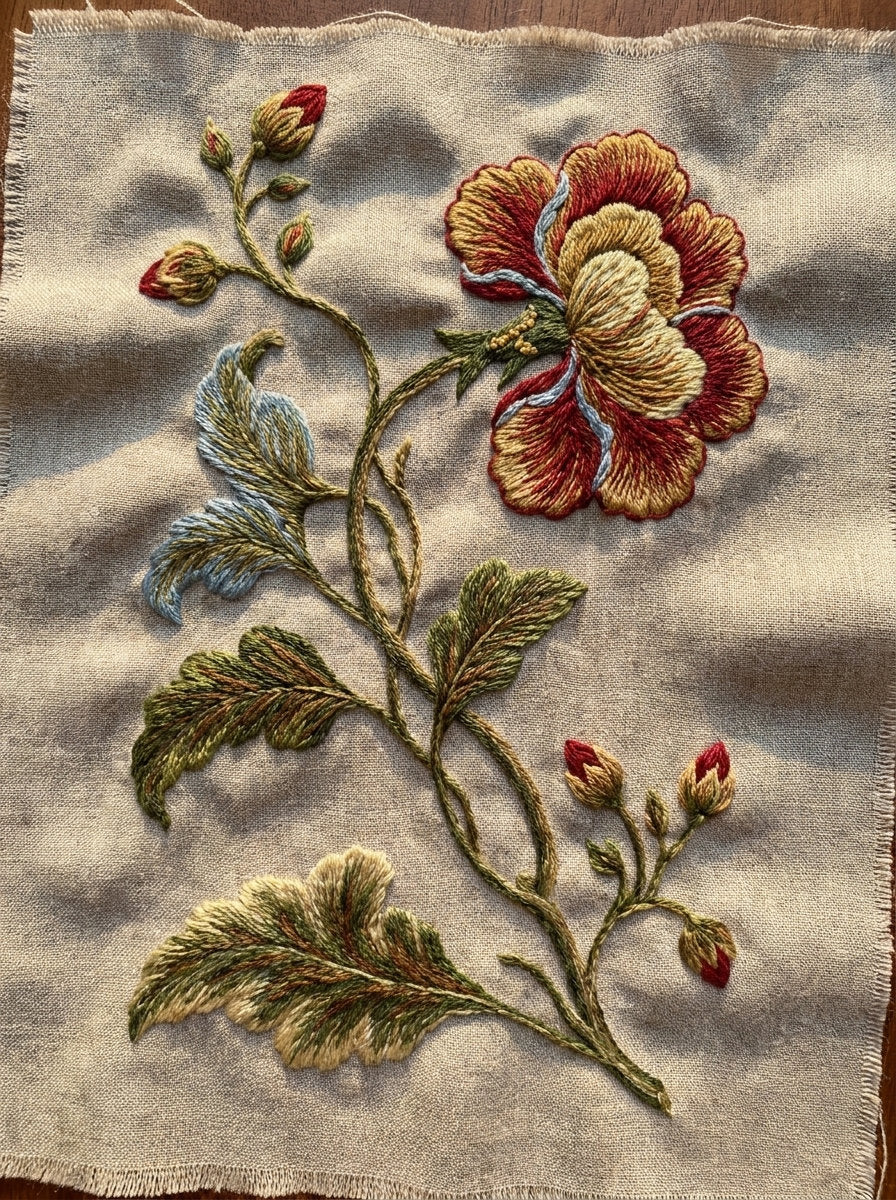 Jacobean Floral Stem from Jacobean & Crewel Embroidery Book 4, a digital embroidery design reference for machine embroidery designs, embroidery patterns and botanical and floral embroidery.