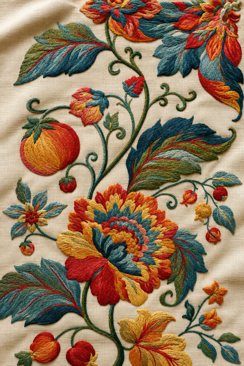 Jacobean Home Textile Collection Plate from Jacobean & Crewel Embroidery Book 1, a digital embroidery design reference for machine embroidery designs, embroidery patterns and embroidery design reference.