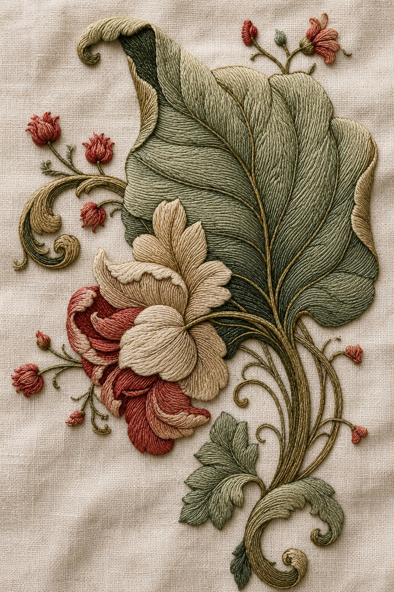 Jacobean Pillow Corner Arrangement 02 from Jacobean & Crewel Embroidery Book 2, a digital embroidery design reference for machine embroidery designs, embroidery patterns and corner embroidery.