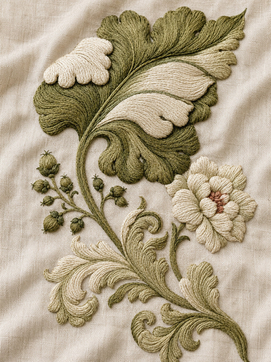 Jacobean Pillow Corner Arrangement 03 from Jacobean & Crewel Embroidery Book 3, a digital embroidery design reference for machine embroidery designs, embroidery patterns and corner embroidery.