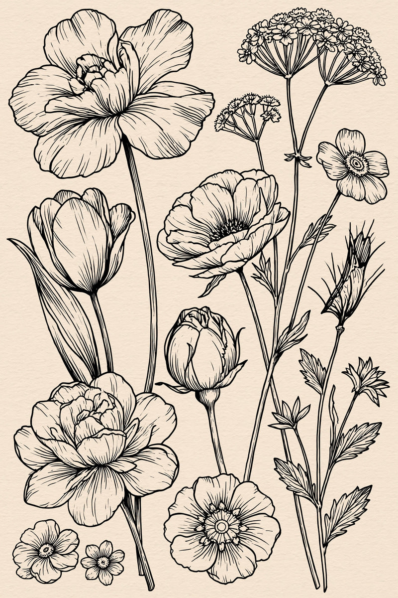 Jumbo Floral Botanical Motif Set from Jumbo - Large Scale Designs Book 2, a digital embroidery design reference for machine embroidery designs, embroidery patterns and botanical and floral embroidery.