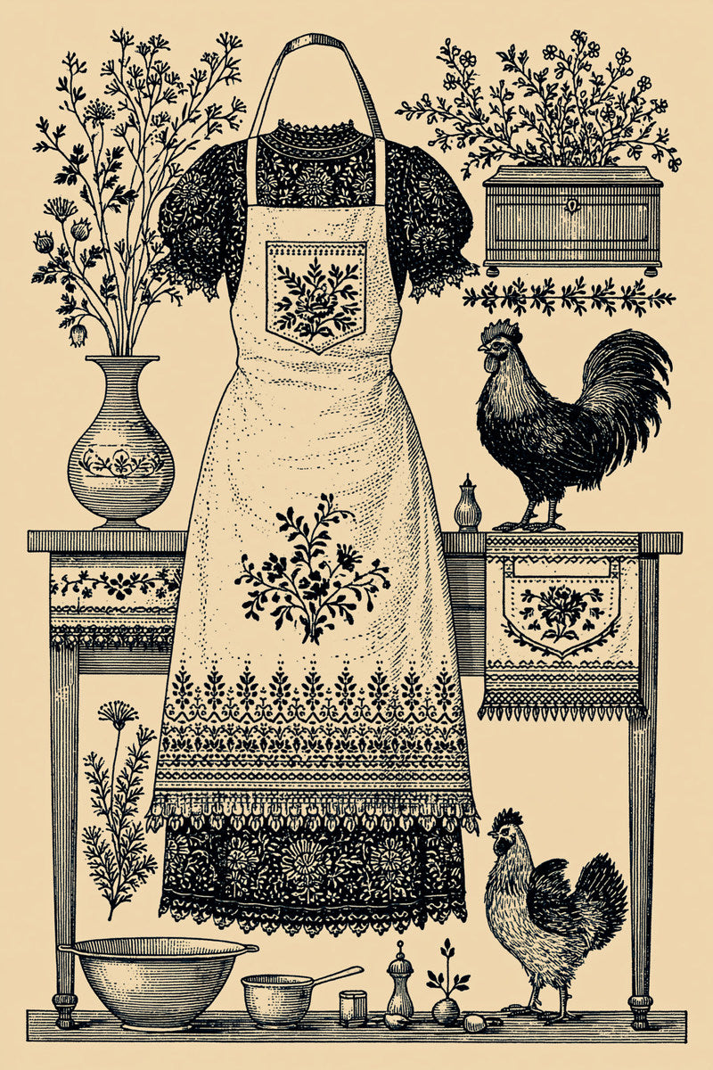 Kitchen Apron Placement Set Kitchen from Kitchen Towels & Aprons Embroidery Book 3, a digital embroidery design reference for machine embroidery designs, embroidery patterns and lace and broderie details.