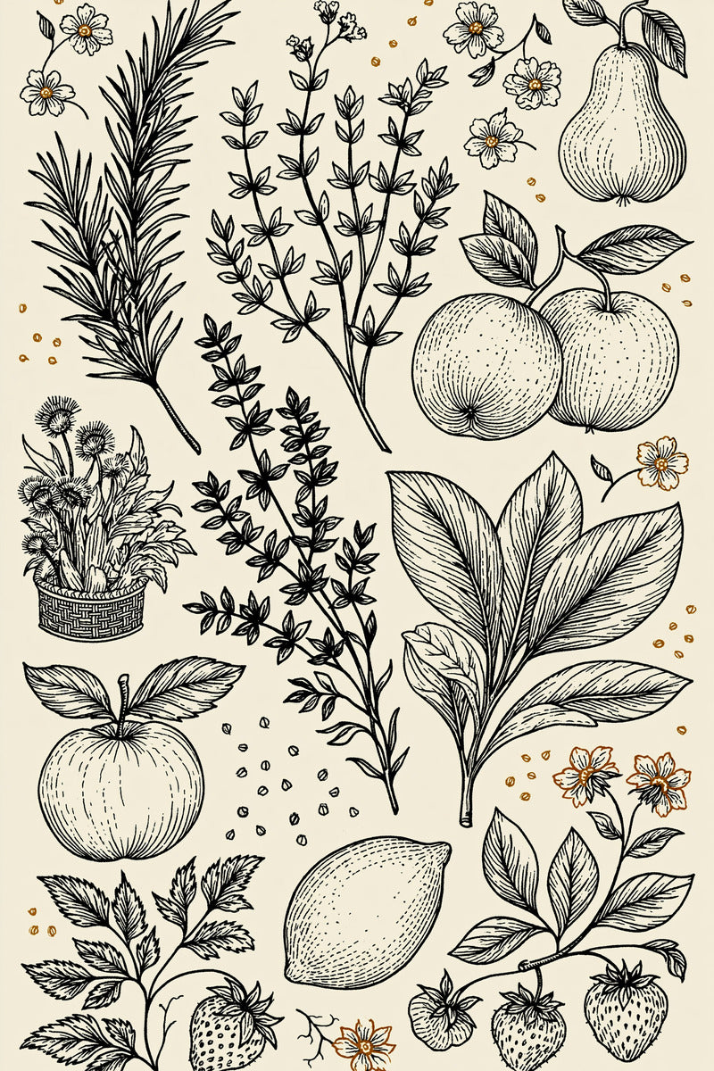 Kitchen Botanical Plate Kitchen Embroidery from Kitchen Towels & Aprons Embroidery Book 1, a digital embroidery design reference for machine embroidery designs, embroidery patterns and linen and home textile projects.