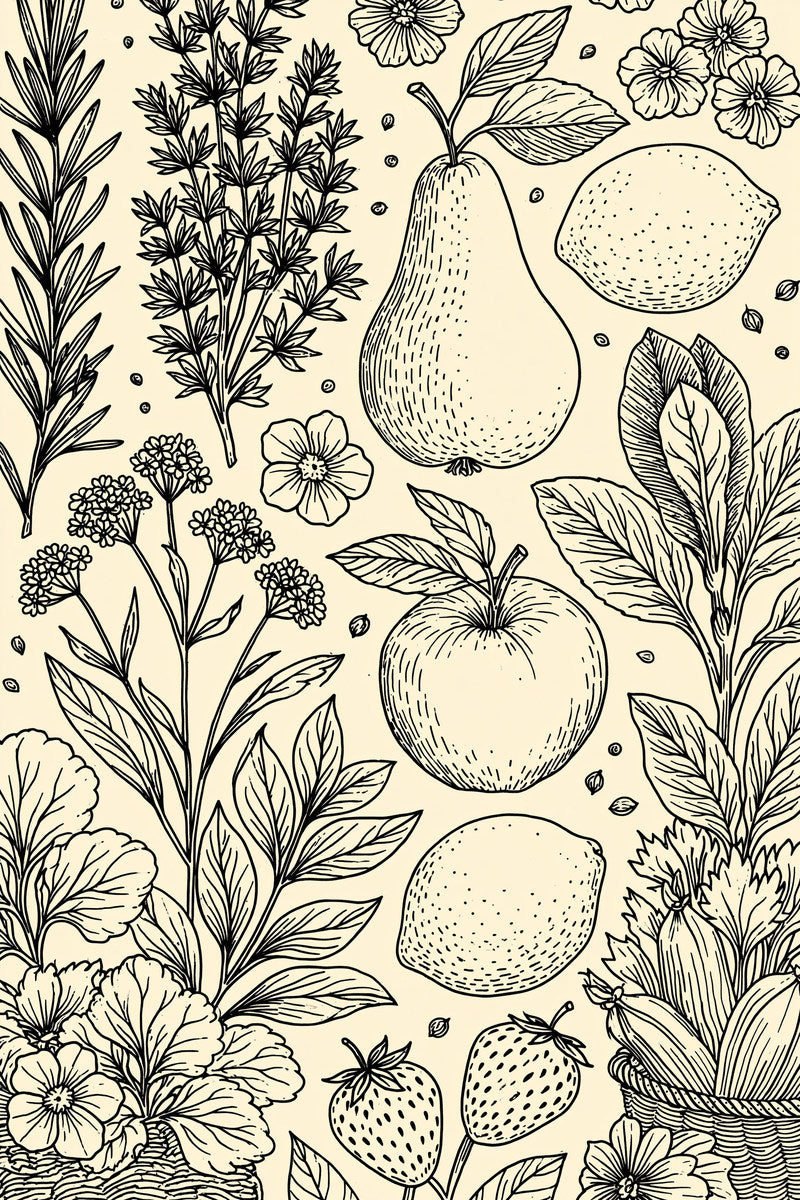 Kitchen Botanical Plate Kitchen Embroidery from Kitchen Towels & Aprons Embroidery Book 4, a digital embroidery design reference for machine embroidery designs, embroidery patterns and linen and home textile projects.