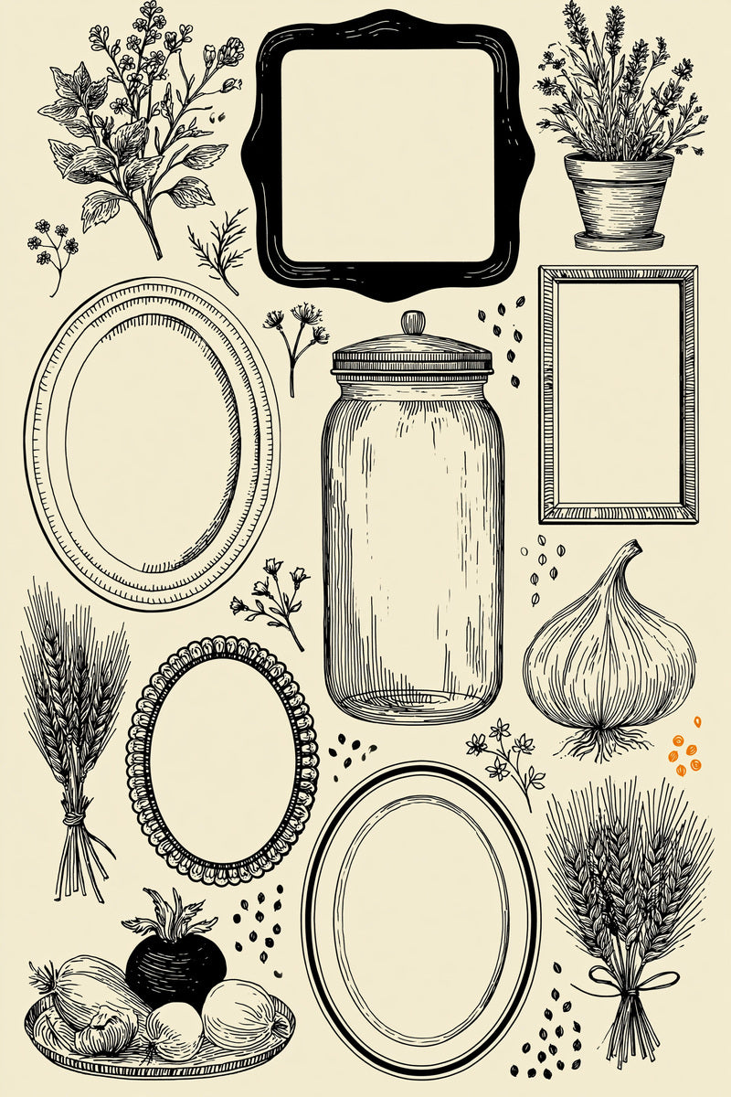 Kitchen Label And Recipe Library from Kitchen Towels & Aprons Embroidery Book 3, a digital embroidery design reference for machine embroidery designs, embroidery patterns and frames and monogram spaces.