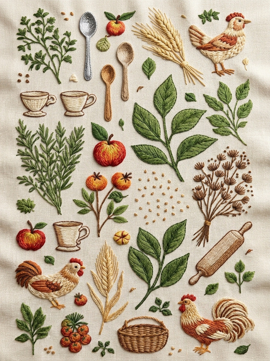 Kitchen Mini Filler Plate Kitchen from Kitchen Towels & Aprons Embroidery Book 3, a digital embroidery design reference for machine embroidery designs, embroidery patterns and linen and home textile projects.
