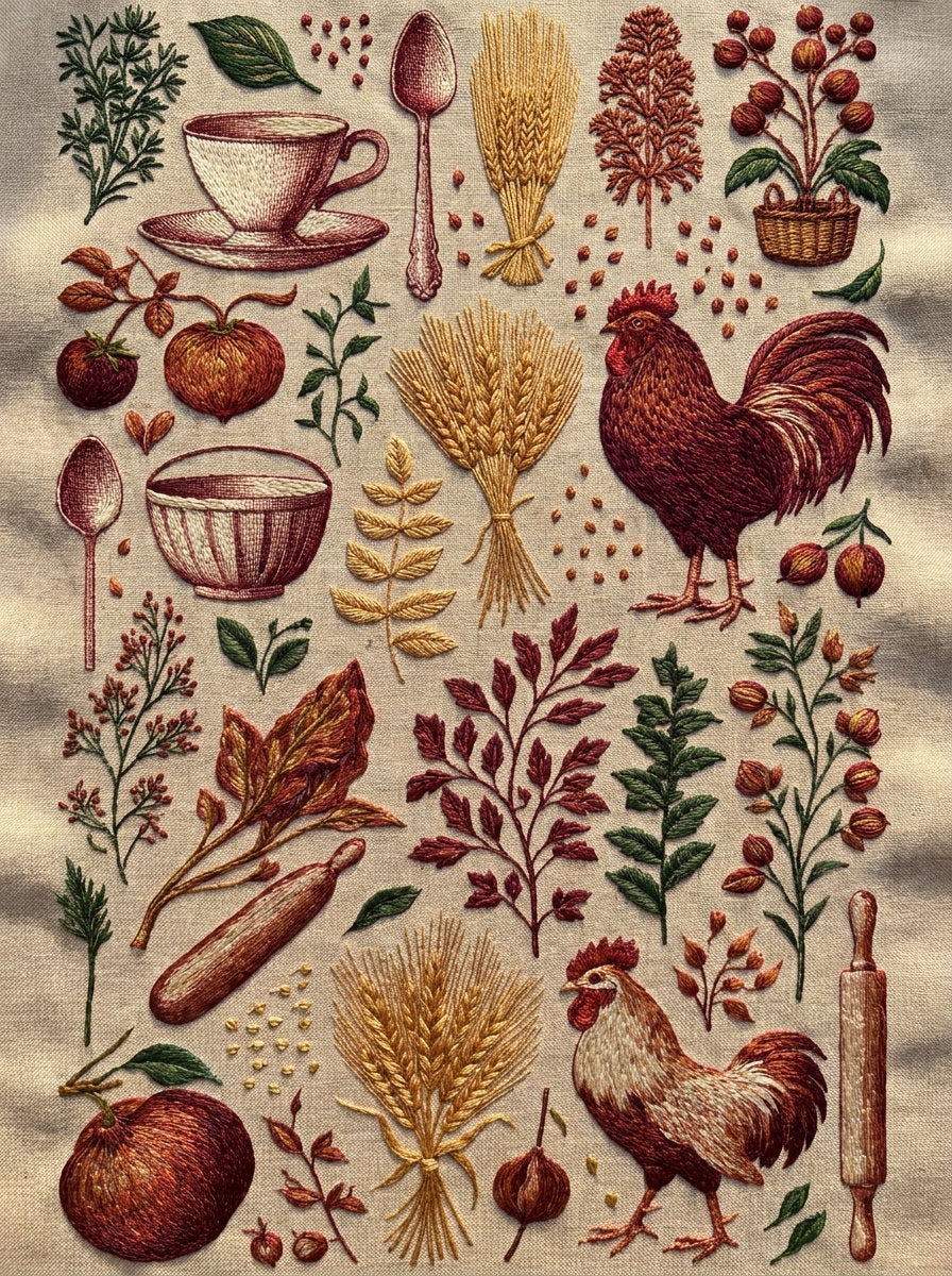 Kitchen Mini Filler Plate Kitchen from Kitchen Towels & Aprons Embroidery Book 4, a digital embroidery design reference for machine embroidery designs, embroidery patterns and linen and home textile projects.