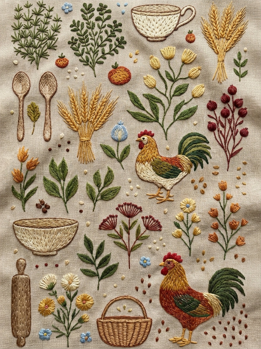 Kitchen Mini Motif Library Plate from Kitchen Towels & Aprons Embroidery Book 2, a digital embroidery design reference for machine embroidery designs, embroidery patterns and linen and home textile projects.