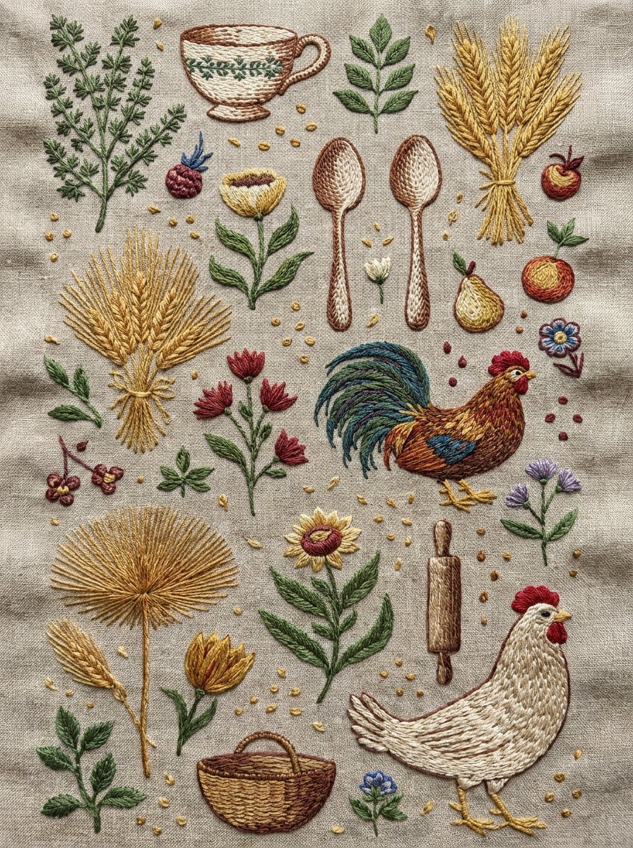 Kitchen Mini Motif Library Plate from Kitchen Towels & Aprons Embroidery Book 4, a digital embroidery design reference for machine embroidery designs, embroidery patterns and linen and home textile projects.