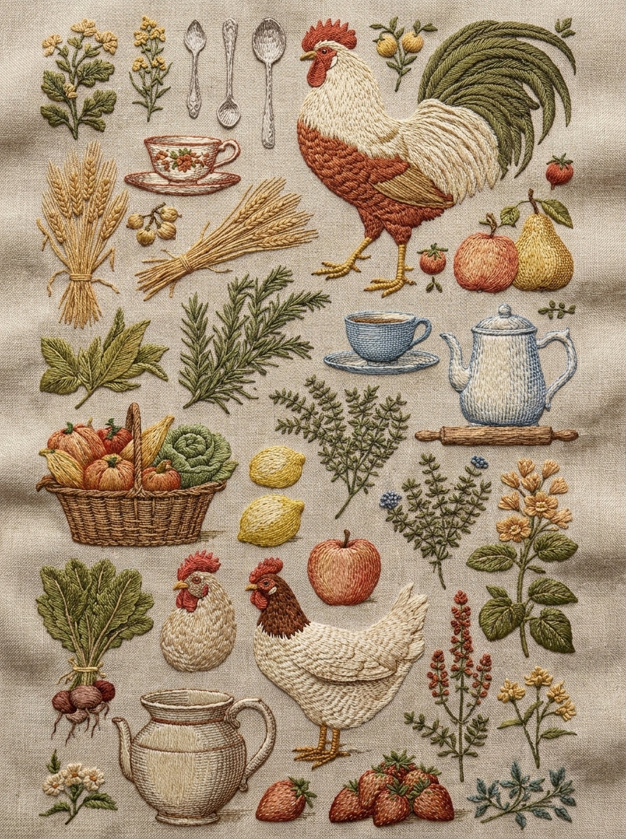 Kitchen Towels And Aprons Complete from Kitchen Towels & Aprons Embroidery Book 1, a digital embroidery design reference for machine embroidery designs, embroidery patterns and linen and home textile projects.