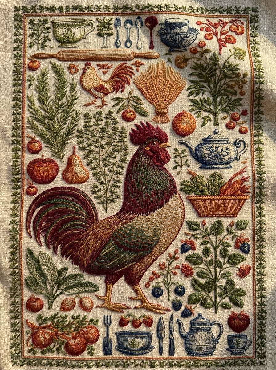 Kitchen Towels And Aprons Complete from Kitchen Towels & Aprons Embroidery Book 4, a digital embroidery design reference for machine embroidery designs, embroidery patterns and linen and home textile projects.