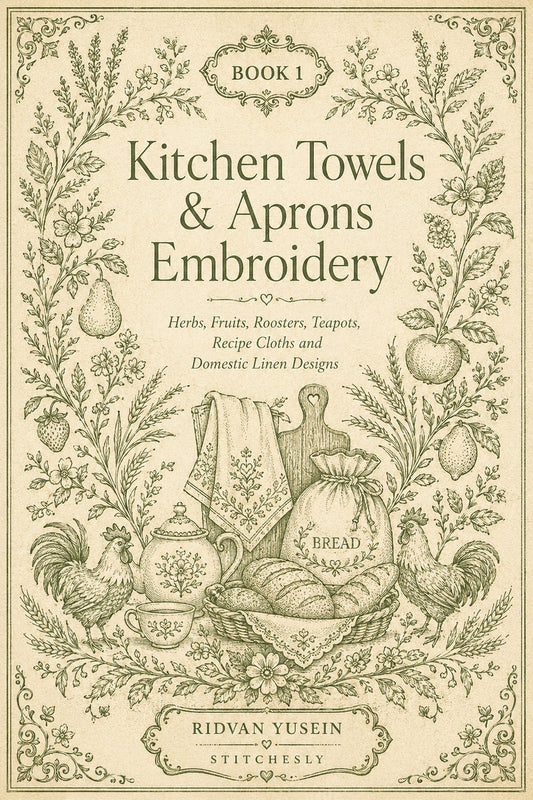 Kitchen Towels And Aprons Embroidery 1 Book from Kitchen Towels & Aprons Embroidery Book 1, a digital embroidery design reference for machine embroidery designs, embroidery patterns and linen and home textile projects.