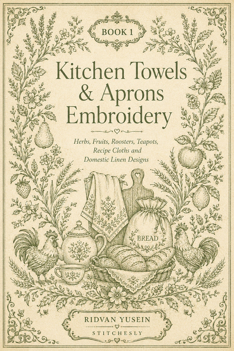 Kitchen Towels And Aprons Embroidery 1 Book from Kitchen Towels & Aprons Embroidery Book 1, a digital embroidery design reference for machine embroidery designs, embroidery patterns and linen and home textile projects.