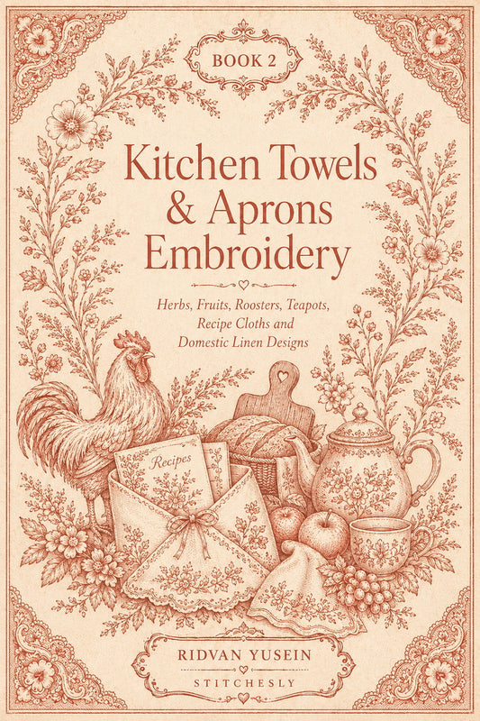 Kitchen Towels And Aprons Embroidery 2 Book from Kitchen Towels & Aprons Embroidery Book 2, a digital embroidery design reference for machine embroidery designs, embroidery patterns and linen and home textile projects.