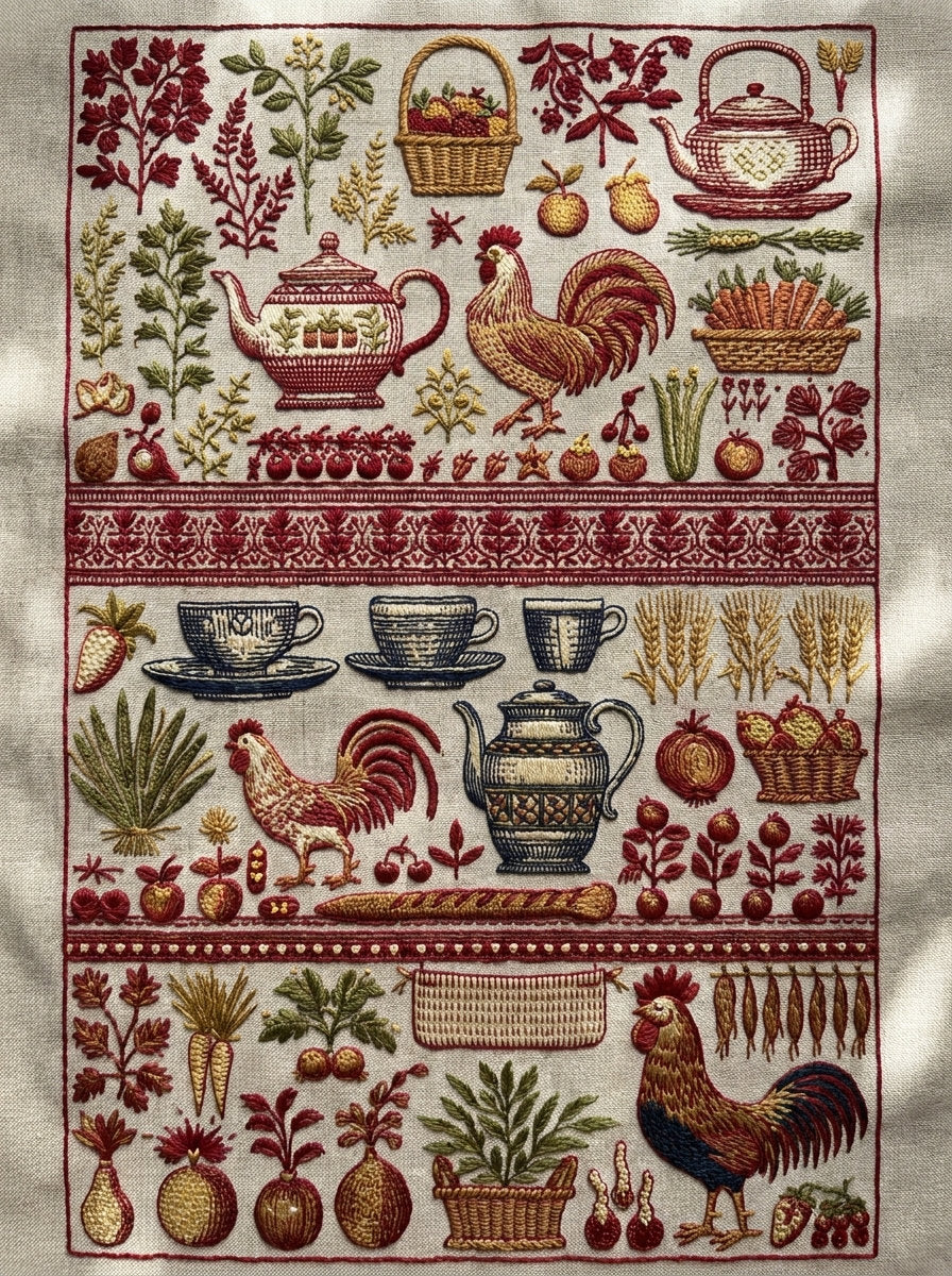 Kitchen Towels And Aprons Placement from Kitchen Towels & Aprons Embroidery Book 1, a digital embroidery design reference for machine embroidery designs, embroidery patterns and lace and broderie details.