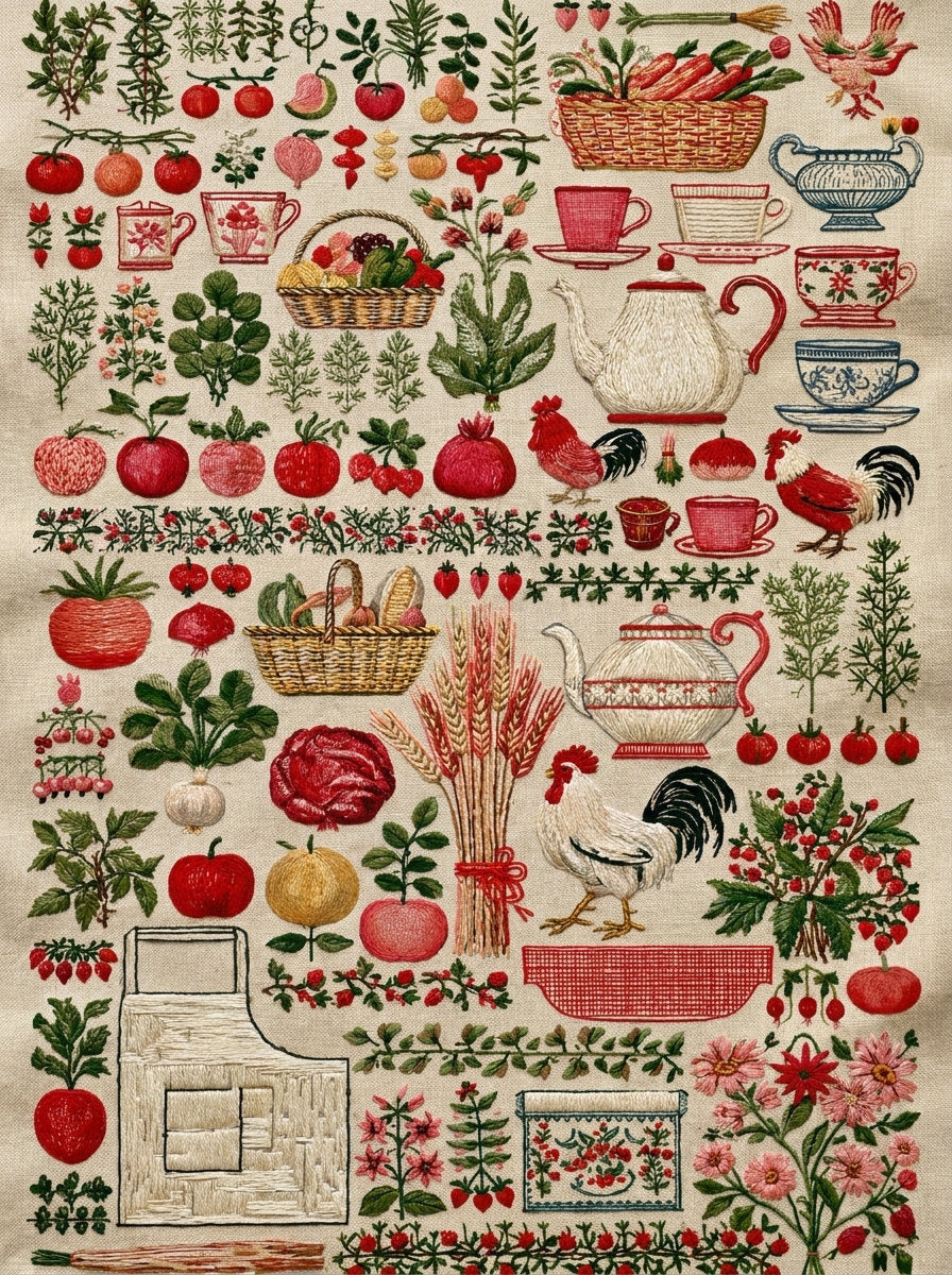 Kitchen Towels And Aprons Placement from Kitchen Towels & Aprons Embroidery Book 2, a digital embroidery design reference for machine embroidery designs, embroidery patterns and lace and broderie details.