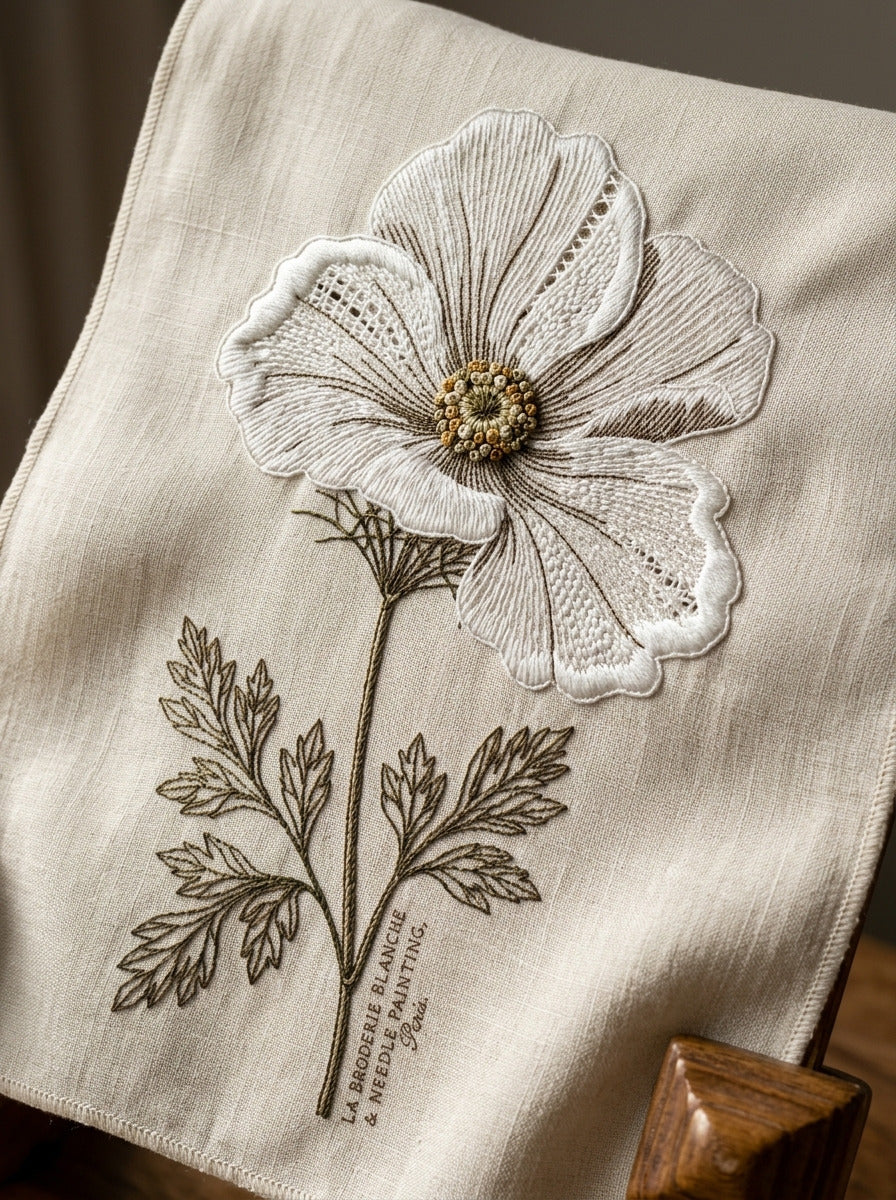 La Broderie Blanche Flower Motif from French Embroidery & La Broderie Blanche Book 8, a digital embroidery design reference for machine embroidery designs, embroidery patterns and lace and broderie details.