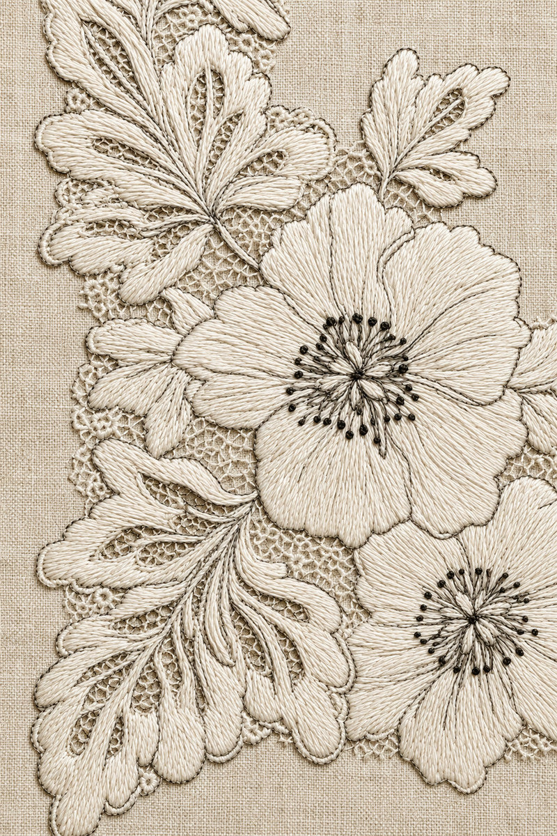 La Broderie Blanche Napkin Corner 1 from Lace Embroidery & Broderie Designs Book 3, a digital embroidery design reference for machine embroidery designs, embroidery patterns and corner embroidery.
