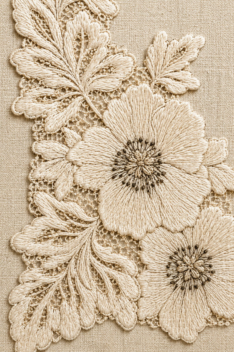 La Broderie Blanche Napkin Corner 3 from Lace Embroidery & Broderie Designs Book 3, a digital embroidery design reference for machine embroidery designs, embroidery patterns and corner embroidery.