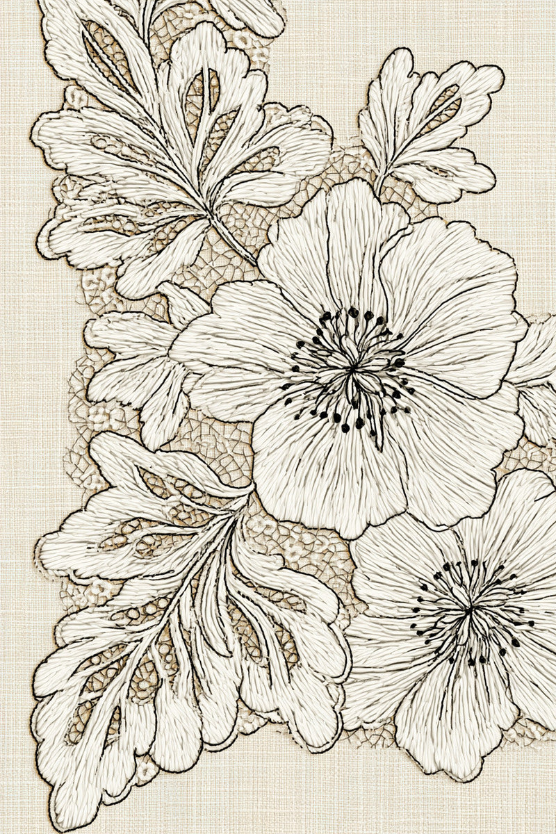 La Broderie Blanche Napkin Corner from Lace Embroidery & Broderie Designs Book 3, a digital embroidery design reference for machine embroidery designs, embroidery patterns and corner embroidery.