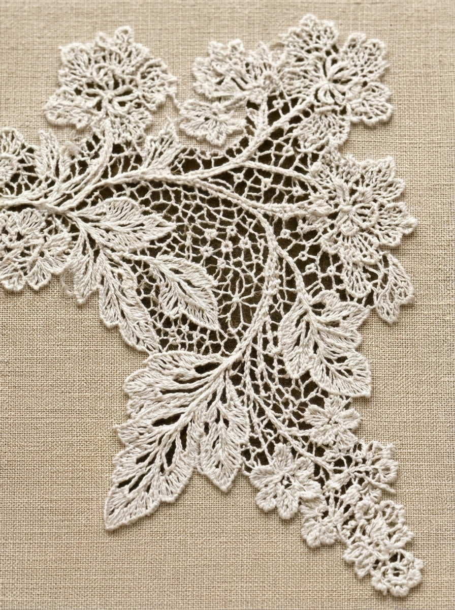 La Broderie Blanche Napkin Corner from Lace Embroidery & Broderie Designs Book 2, a digital embroidery design reference for machine embroidery designs, embroidery patterns and corner embroidery.