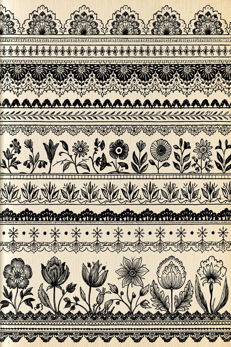 Lace And Botanical Border Library from Classic Frames & Borders Book 9, a digital embroidery design reference for machine embroidery designs, embroidery patterns and border and edge embroidery.