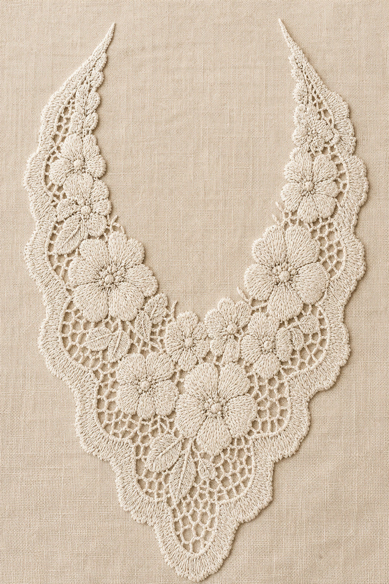 Lace Collar Placement 1 from Lace Embroidery & Broderie Designs Book 1, a digital embroidery design reference for machine embroidery designs, embroidery patterns and lace and broderie details.