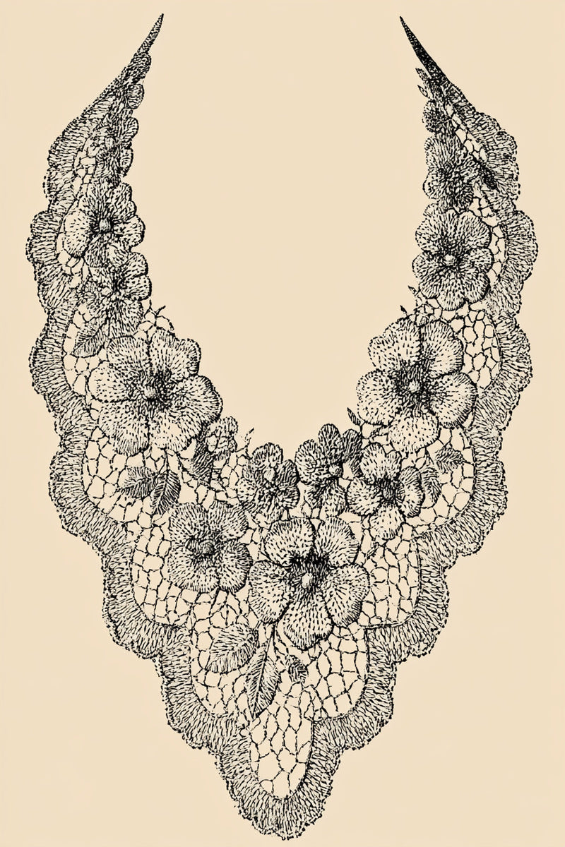 Lace Collar Placement from Lace Embroidery & Broderie Designs Book 1, a digital embroidery design reference for machine embroidery designs, embroidery patterns and lace and broderie details.