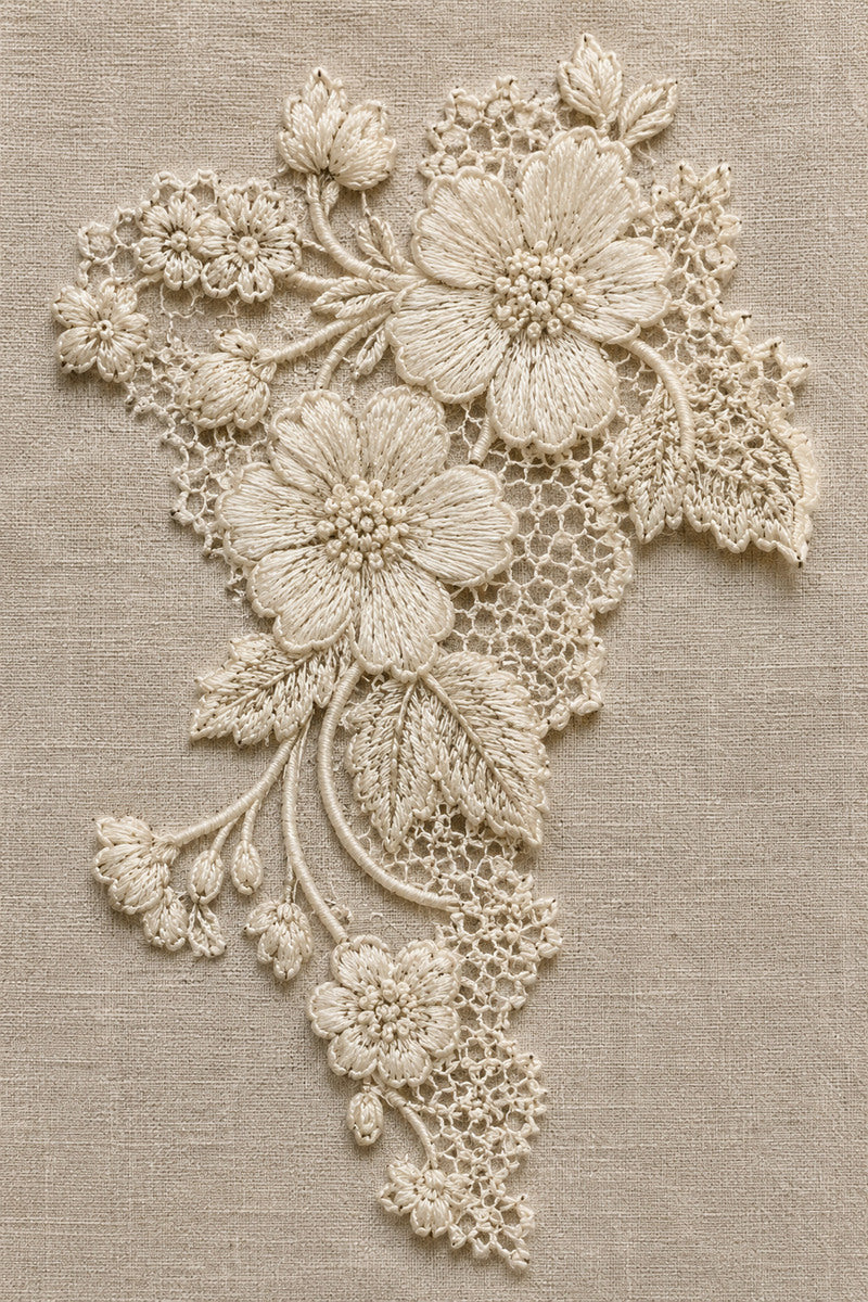 Lace Handkerchief Corner 1 from Lace Embroidery & Broderie Designs Book 1, a digital embroidery design reference for machine embroidery designs, embroidery patterns and corner embroidery.