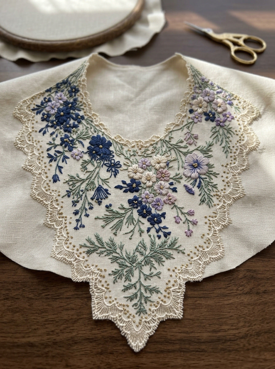 Lace Inspired Floral Collar from Necklines & Collars Embroidery Book 4, a digital embroidery design reference for machine embroidery designs, embroidery patterns and lace and broderie details.