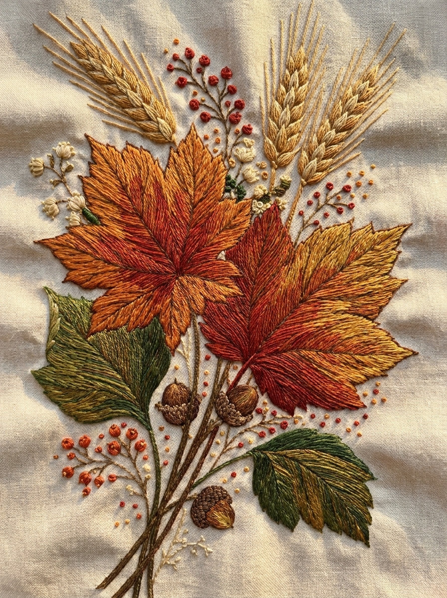 Large Autumn Botanical Motif Jumbo from Jumbo - Large Scale Designs Book 1, a digital embroidery design reference for machine embroidery designs, embroidery patterns and botanical and floral embroidery.