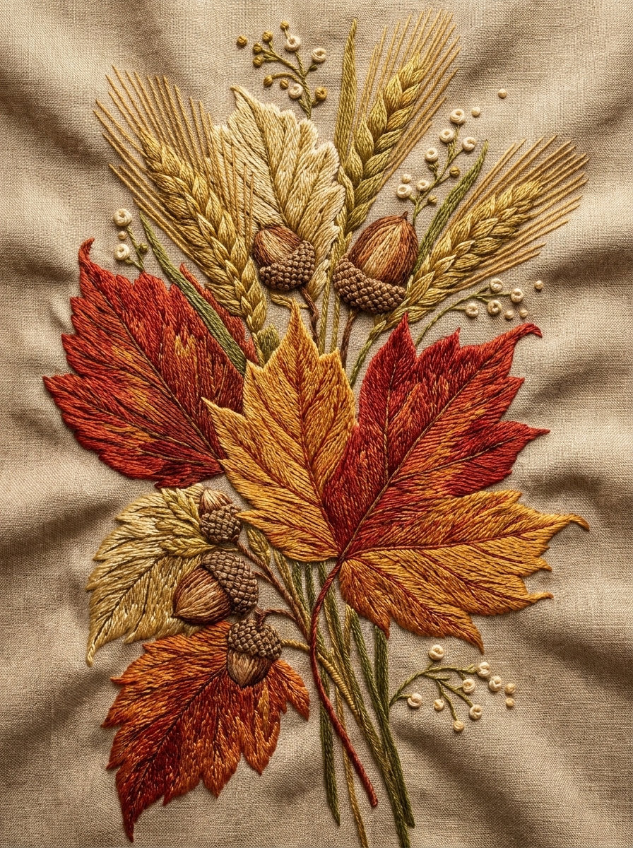 Large Autumn Botanical Motif Jumbo from Jumbo - Large Scale Designs Book 2, a digital embroidery design reference for machine embroidery designs, embroidery patterns and botanical and floral embroidery.