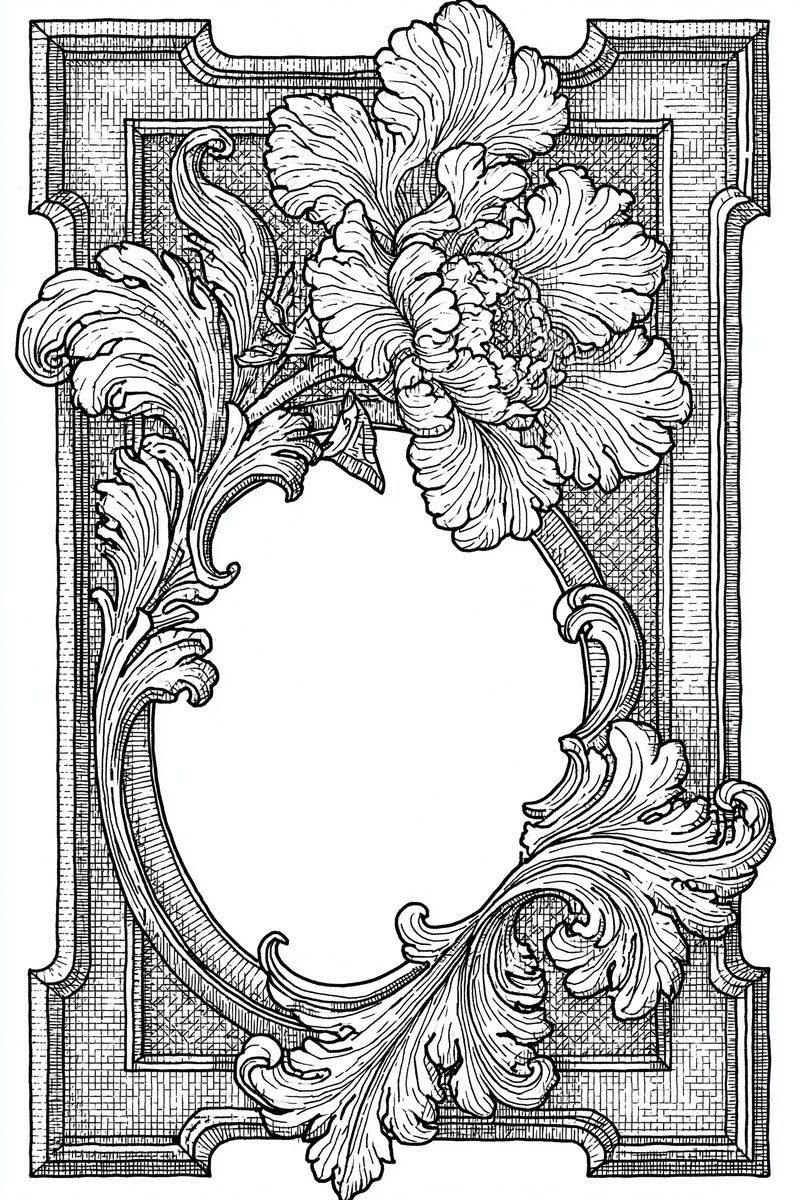 Large Colbert Heritage Frame from Colbert Embroidery Studies Book 3, a digital embroidery design reference for machine embroidery designs, embroidery patterns and frames and monogram spaces.
