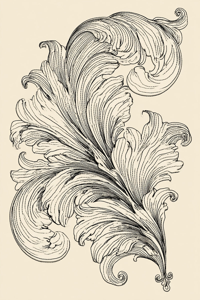 Large Curled Acanthus Motif from Baroque Scrollwork & Luxury Ornament Book 1, a digital embroidery design reference for machine embroidery designs, embroidery patterns and embroidery design reference.