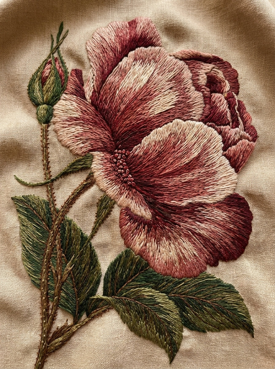 Large Rosebud Botanical Panel Jumbo from Jumbo - Large Scale Designs Book 2, a digital embroidery design reference for machine embroidery designs, embroidery patterns and botanical and floral embroidery.