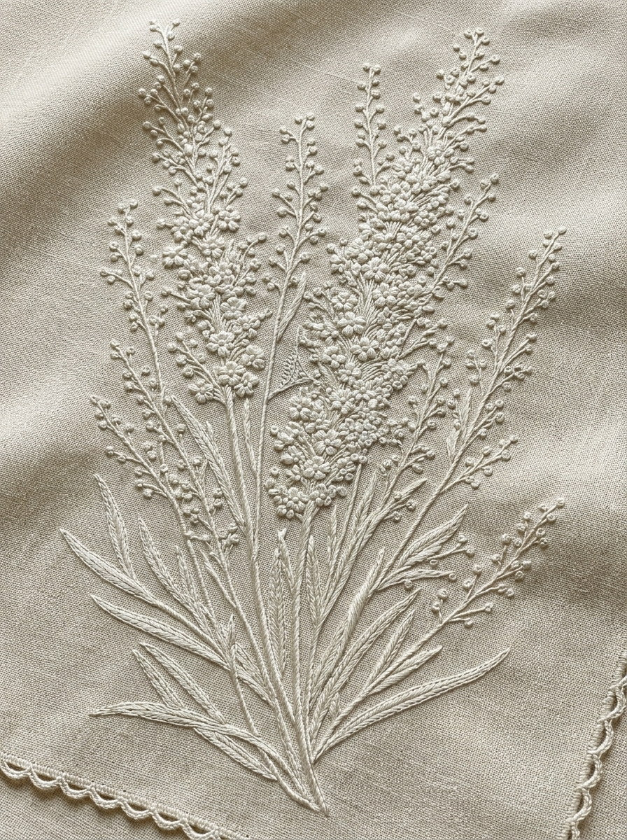 Lavender Sachet French Motif French from French Embroidery & La Broderie Blanche Book 7, a digital embroidery design reference for machine embroidery designs, embroidery patterns and lace and broderie details.