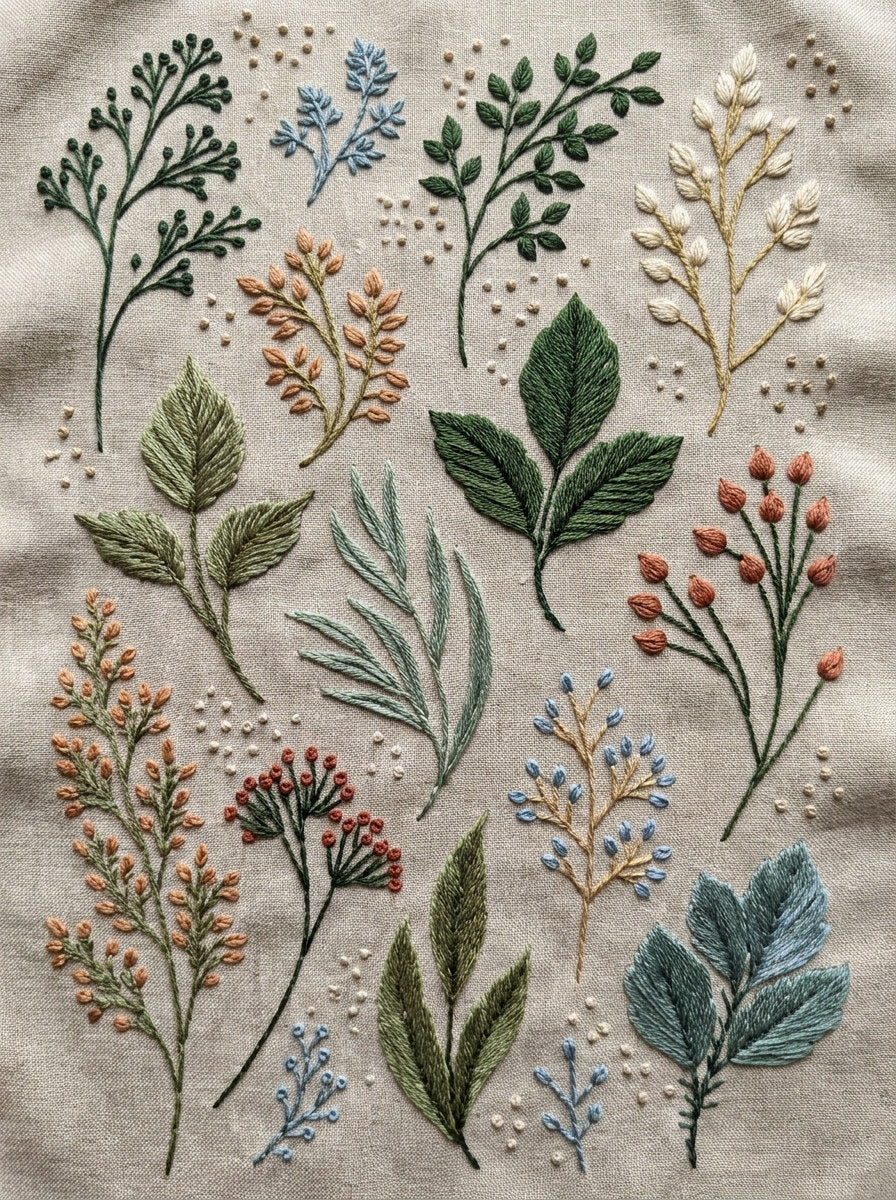 Leaf Cluster Botanical Library Plate 02 from Botanical Sprig Library Book 7, a digital embroidery design reference for machine embroidery designs, embroidery patterns and small motif and accent designs.