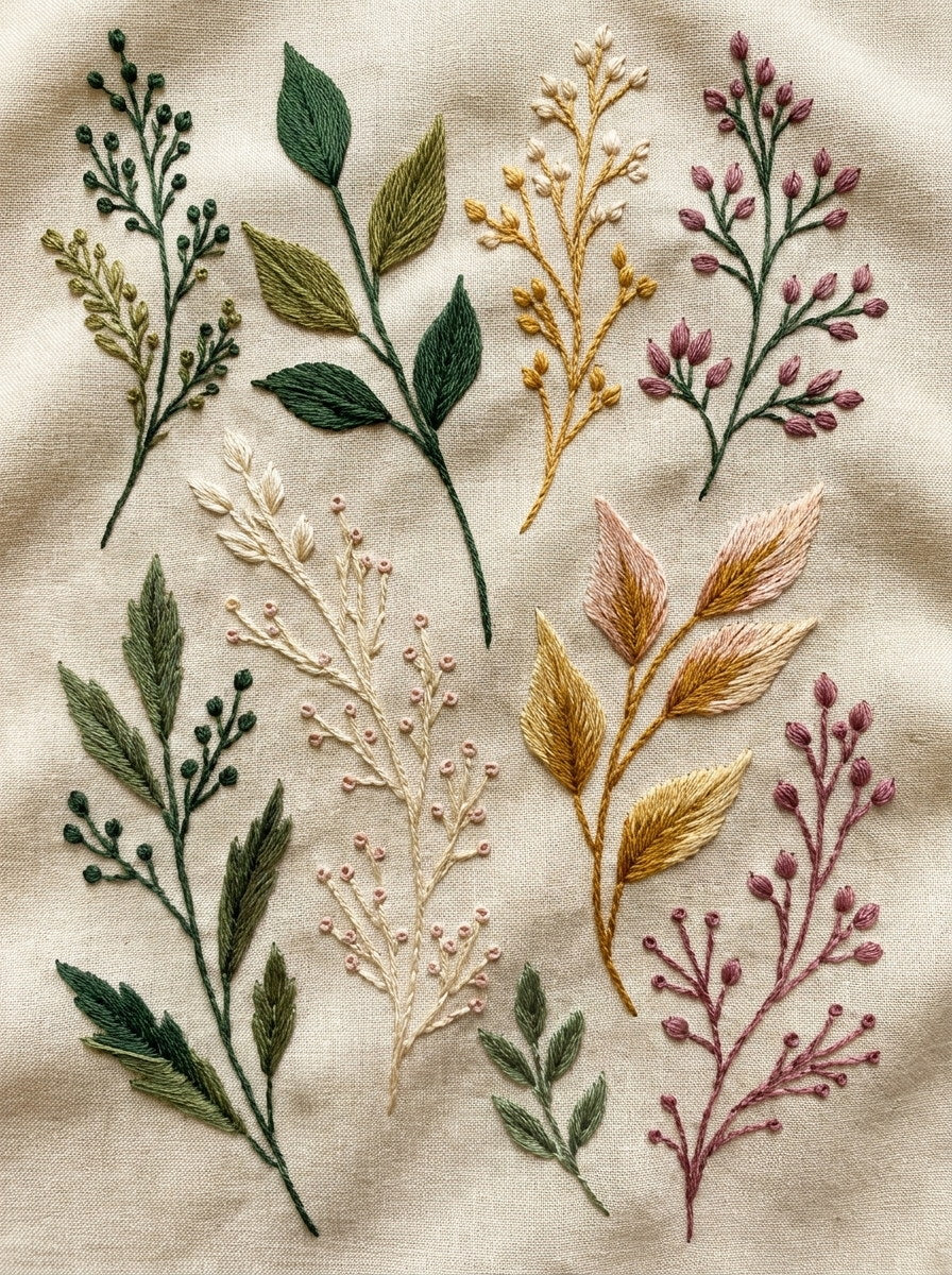 Leaf Cluster Botanical Library Plate from Botanical Sprig Library Book 2, a digital embroidery design reference for machine embroidery designs, embroidery patterns and small motif and accent designs.
