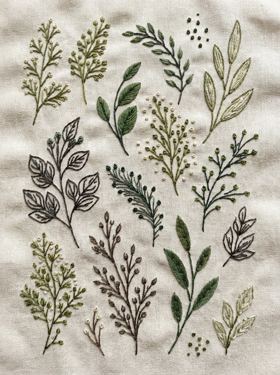 Leaf Cluster Botanical Library Plate from Botanical Sprig Library Book 7, a digital embroidery design reference for machine embroidery designs, embroidery patterns and small motif and accent designs.