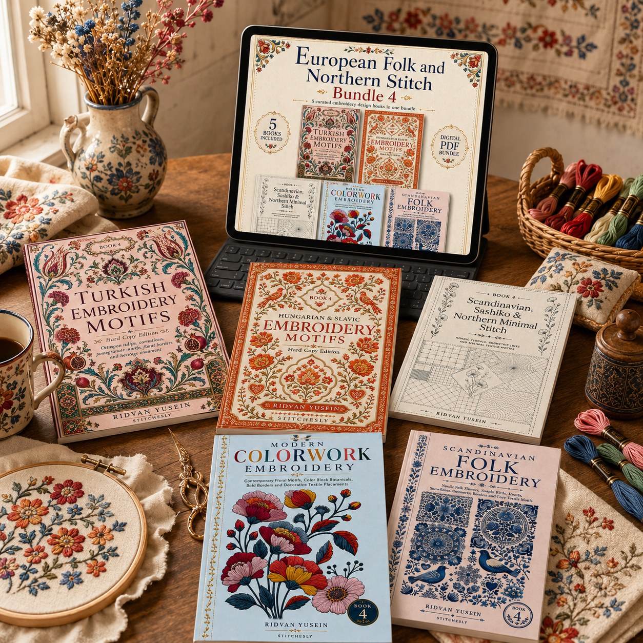 Digital PDF embroidery design bundle cover preview for European Folk & Northern Stitch Bundle 4, featuring curated embroidery patterns, motif library references and textile… - preview 4