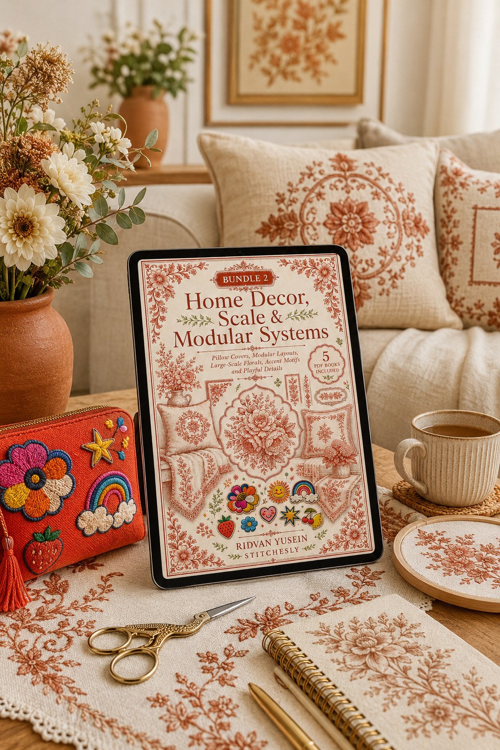 Digital PDF embroidery design bundle cover preview for Home Decor, Scale & Modular Systems Bundle 2, featuring curated embroidery patterns, motif library references and textile… - preview 4